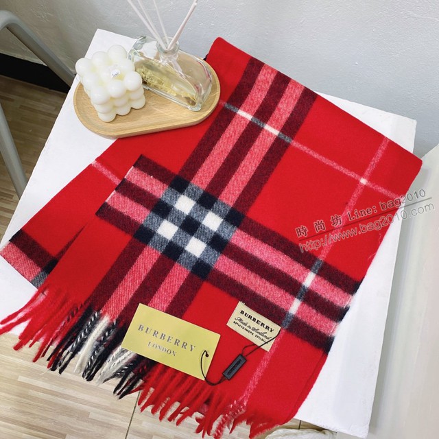 Burberry雙面印花羊絨粗紡圍巾 巴寶莉2021新款女士格紋流蘇圍巾  mmj1330
